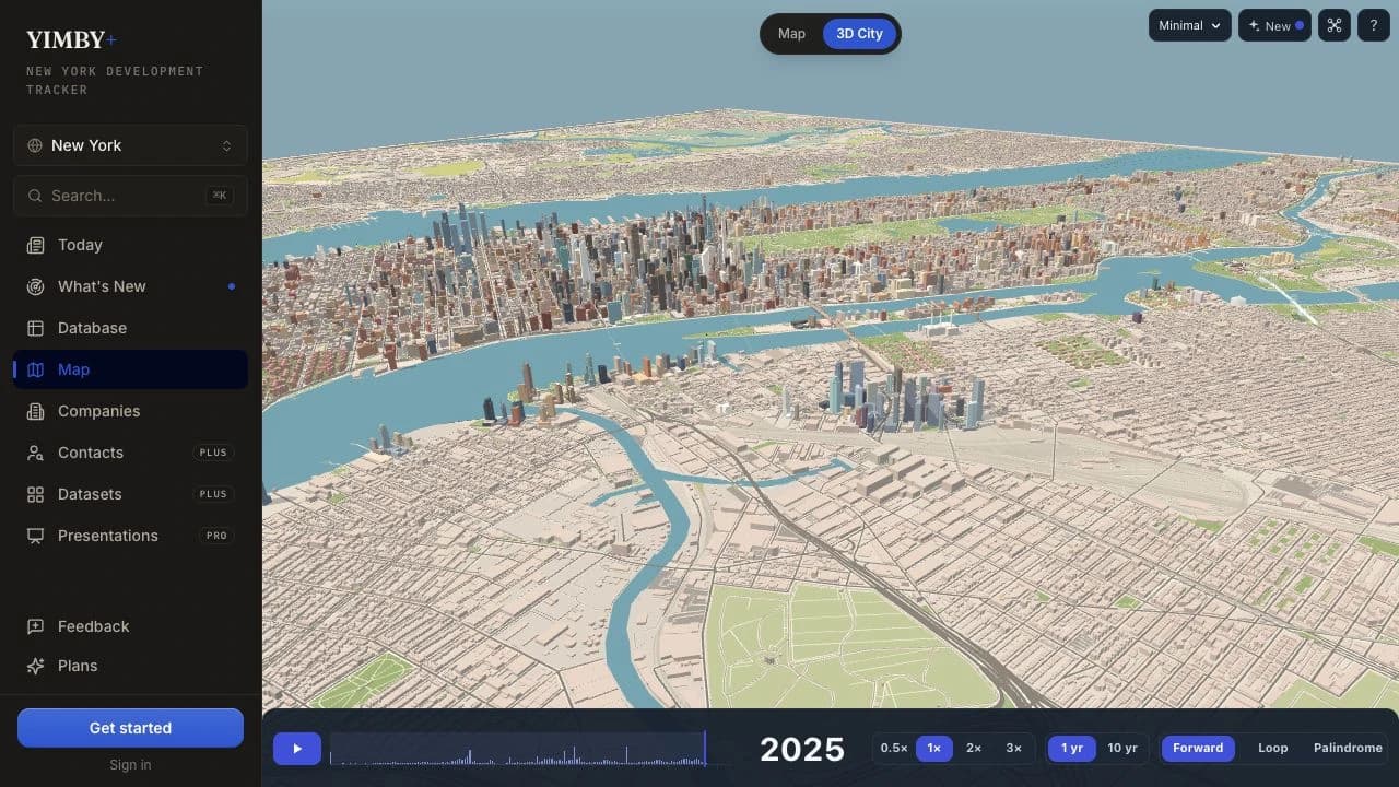 The same view in 2025. Open the live city to orbit, select buildings, and explore time.
