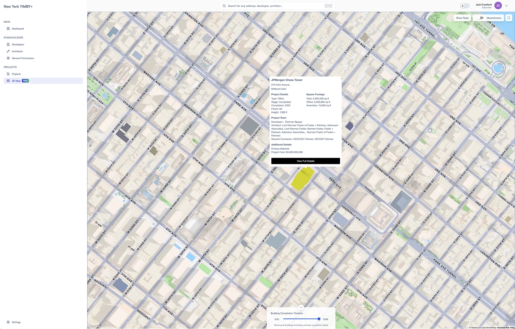 A building details panel in the earlier YIMBY+ platform