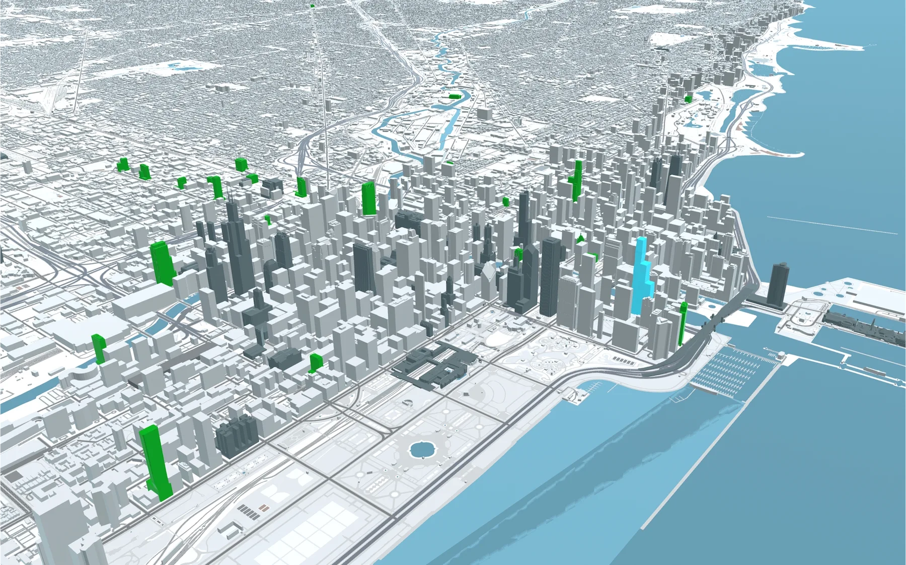 An original overview of the 2021 highlighted Chicago city model