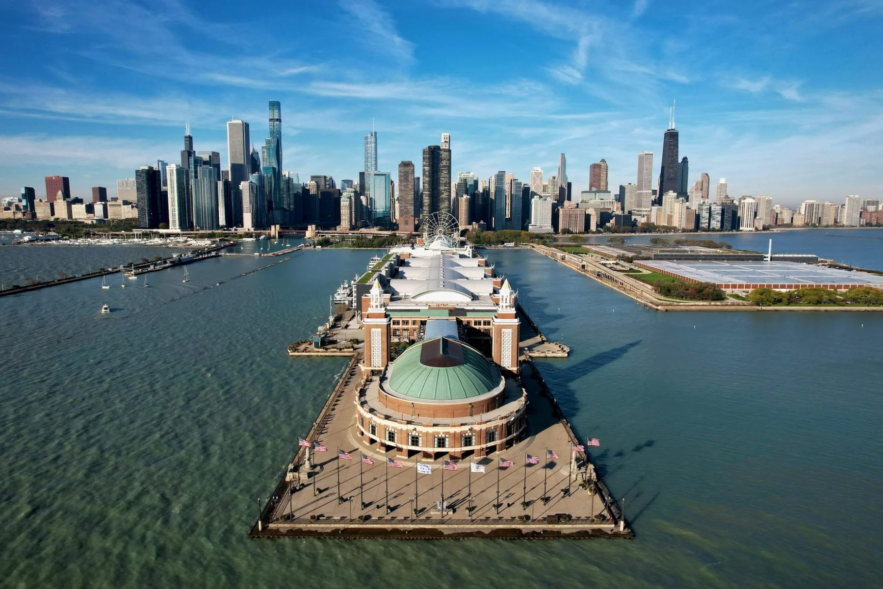 Photographic reference of the Chicago skyline from Navy Pier